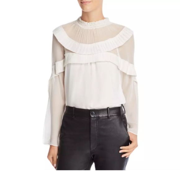 Ramy Brook Tops - Ramy Brook Blake Blouse Top Womens Ivory Long Sleeve Ruffle Boho Sz XS
